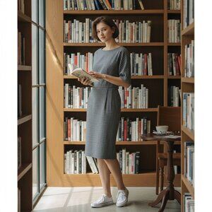 Charles Nolan NY 🩶 Pinstripe Short Sleeve Work Dress S8 ✨Flawless!